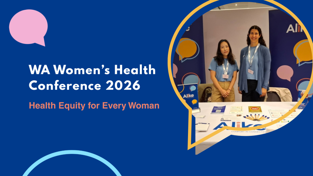 WA Women’s Health Conference 2026 graphic featuring Janel and Tanzi from Alike WA at the conference.