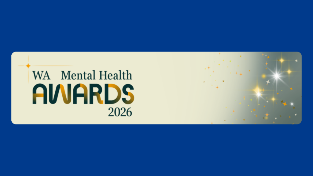 2026 WA Mental Health Awards logo with gold star graphics on a cream and blue background.